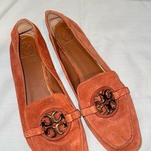 Tory Burch Women's Miller Metal Orange Suede Loafers Flats Size 9